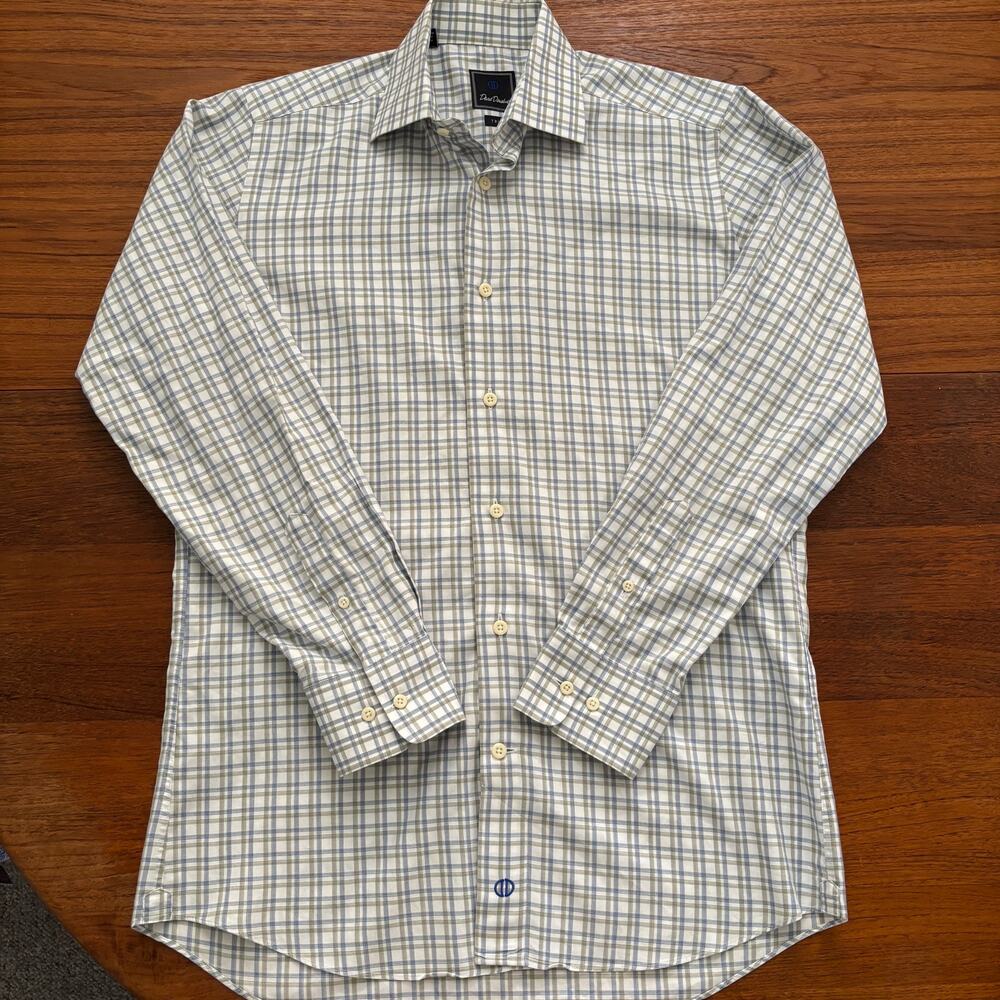 David Donahue Men's Blue Plaid Long sleeve button down shirt 15 - 32/33